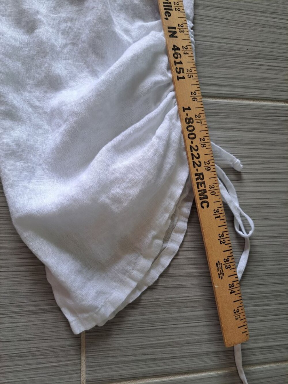 Et' Lois White Linen Drawstring Pants Ruched Hem Elastic Pull On Waistband S - Picture 9 of 11